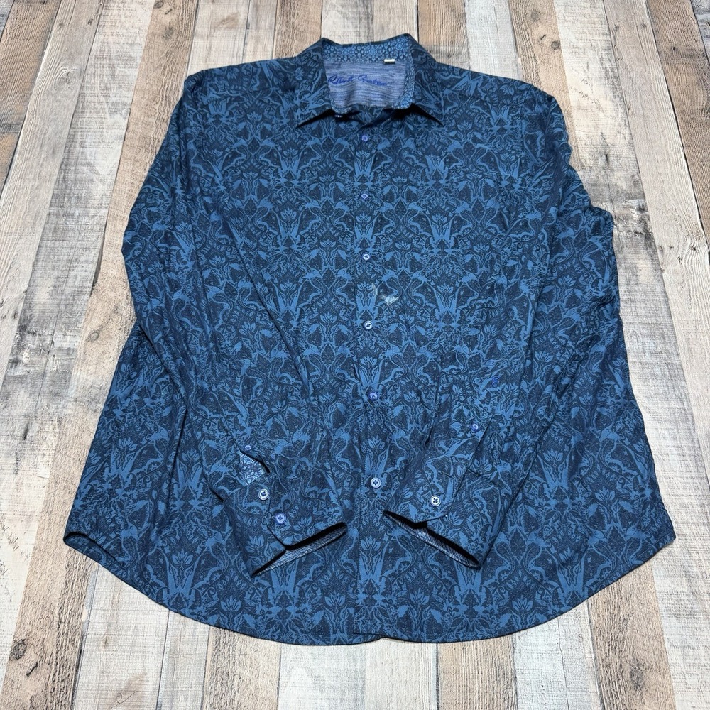 Robert Graham Button Up Shirt Mens 2XL Blue Paisley Jacquard Floral Long Sleeve